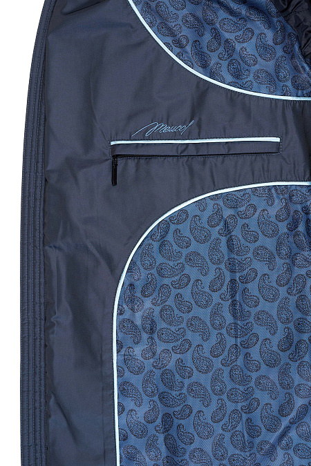 Стеганный пуховик средней длины с капюшоном с меховой опушкой  для мужчин бренда Meucci (Италия), арт. 6377 - фото. Цвет: Синий. Купить в интернет-магазине https://shop.meucci.ru
