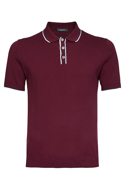 Поло бордовое с цветными кантами на манжетах и воротнике  для мужчин бренда Meucci (Италия), арт. MEU-2509/DQSS27 - фото. Цвет: Бордовый, белый, синий. Купить в интернет-магазине https://shop.meucci.ru
