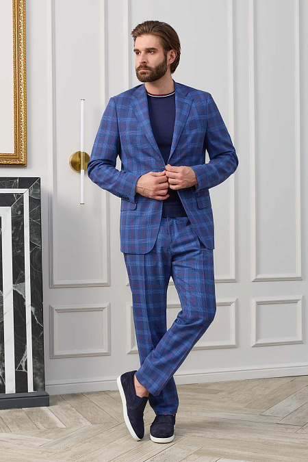 Мужской легкий костюм синий в клетку из тонкой шерсти  Meucci (Италия), арт. MI 2200191GB/12094 - фото. Цвет: Синий, цветная клетка. Купить в интернет-магазине https://shop.meucci.ru
