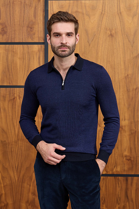 Мужской брендовый джемпер-поло синего цвета с застежкой на молнию арт. 43016/22025 Dk.NAVY Meucci (Италия) - фото. Цвет: Синий, темно-синий. Купить в интернет-магазине https://shop.meucci.ru

