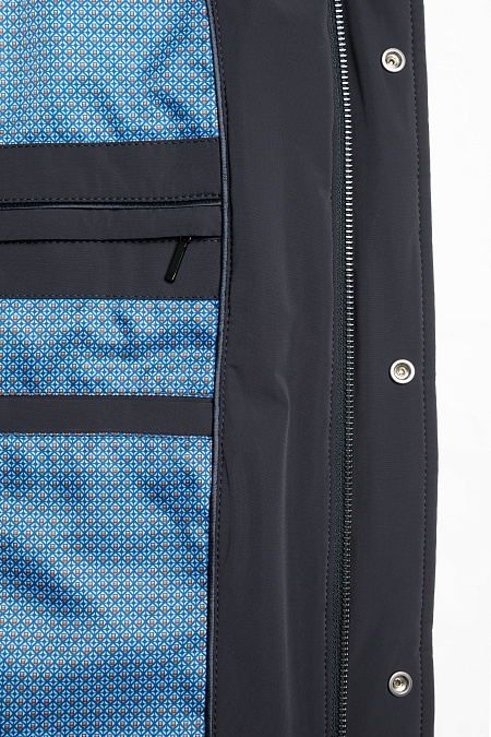 Стеганый пуховик средней длины с капюшоном  для мужчин бренда Meucci (Италия), арт. 1580 - фото. Цвет: Темно-синий. Купить в интернет-магазине https://shop.meucci.ru
