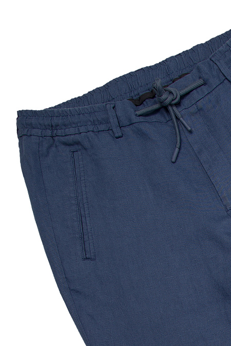 Мужские брюки льняные синего цвета  арт. VB 4673 NAVY Meucci (Италия) - фото. Цвет: Синий. Купить в интернет-магазине https://shop.meucci.ru
