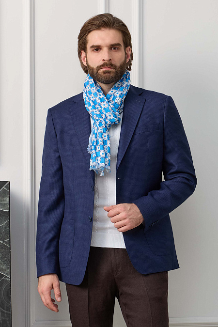 Мужской пиджак темно-синий в мелкую клетку из шерсти с добавлением шелка  Meucci (Италия), арт. MI 1200181EZ/11749 - фото. Цвет: Синий, мелкая клетка. Купить в интернет-магазине https://shop.meucci.ru
