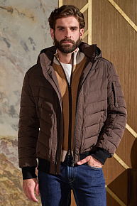 Стеганая короткая куртка-пуховик с капюшоном  (7454)