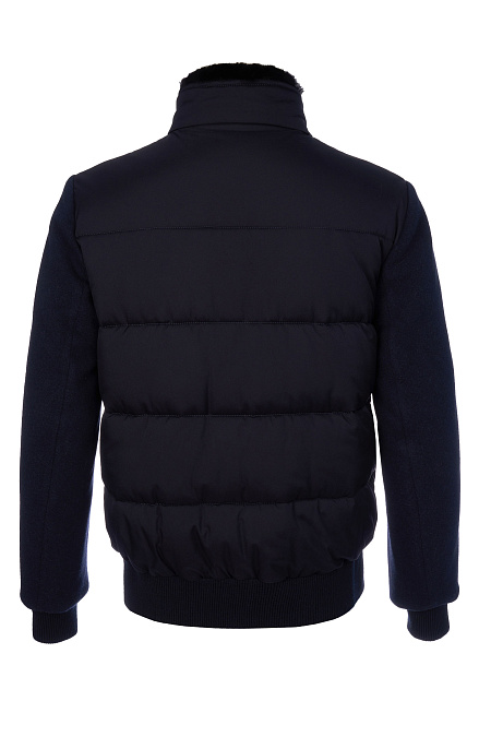 Короткий пуховик-бомбер с меховым воротником  для мужчин бренда Meucci (Италия), арт. 8950 - фото. Цвет: Темно-синий. Купить в интернет-магазине https://shop.meucci.ru
