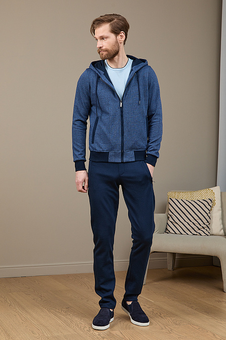 Спортивный трикотажный костюм с капюшоном для мужчин бренда Meucci (Италия), арт. SpSuW0923/6 Blue - фото. Цвет: Синий орнамент и темно-синий . Купить в интернет-магазине https://shop.meucci.ru
