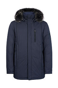 Пуховик средней длины с капюшоном и меховой опушкой  (2838)