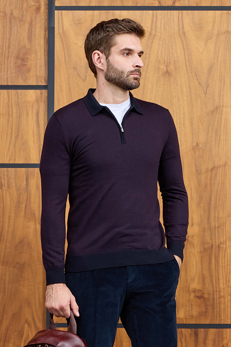 Мужской брендовый джемпер-поло винного цвета с застежкой на молнию арт. 43016/22025 CERISE Meucci (Италия) - фото. Цвет: Винный, темно-синий. Купить в интернет-магазине https://shop.meucci.ru

