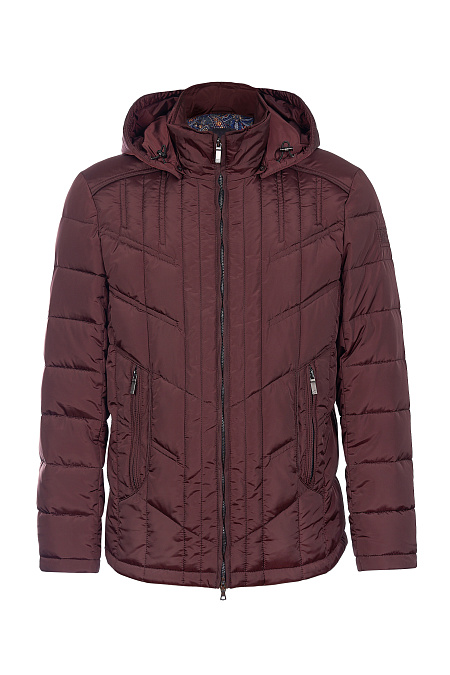 Стеганый короткий пуховик бордового цвета с капюшоном для мужчин бренда Meucci (Италия), арт. 2847 - фото. Цвет: Бордо. Купить в интернет-магазине https://shop.meucci.ru
