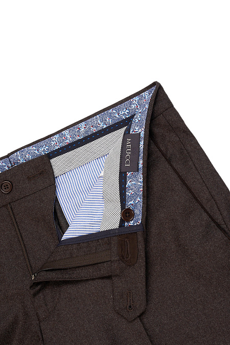 Мужские брендовые брюки из шерсти с кашемиром коричневые  арт. MI 24436320-03 Meucci (Италия) - фото. Цвет: Коричневый. Купить в интернет-магазине https://shop.meucci.ru
