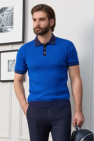 Поло ярко-синее с темно-синими манжетами и воротником  (MEU-2510/DQSS17)