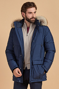 Cтеганый пуховик с капюшоном с меховой опушкой (3714)