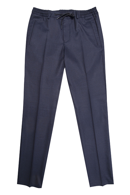 Мужские темно-синие брюки из тонкой шерсти  с эластичным поясом и кулиской  арт. SP-VB 3390 Dk.NAVY Meucci (Италия) - фото. Цвет: Синий. Купить в интернет-магазине https://shop.meucci.ru
