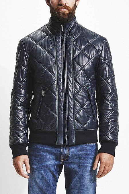 Кожаная куртка-бомбер с капюшоном  для мужчин бренда Meucci (Италия), арт. 7125/2 - фото. Цвет: Темно-синий. Купить в интернет-магазине https://shop.meucci.ru
