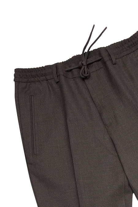 Мужские коричневые брюки с эластичным поясом и кулиской из тонкой шерсти арт. SP-DR 4223 BROWN Meucci (Италия) - фото. Цвет: Коричневый. Купить в интернет-магазине https://shop.meucci.ru
