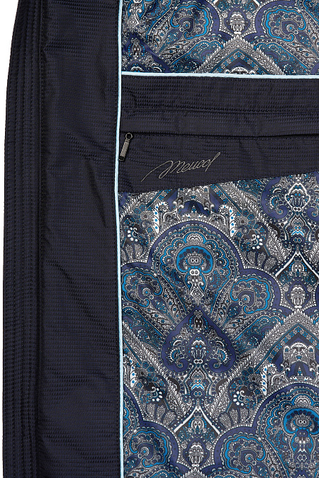 Cтеганый короткий пуховик с капюшоном и меховой опушкой  для мужчин бренда Meucci (Италия), арт. 7217 - фото. Цвет: Темно-синий. Купить в интернет-магазине https://shop.meucci.ru
