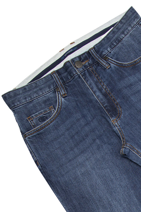 Мужские брендовые джинсы синие с эффектом потертости прямого кроя  арт. NLW REG 2503 Meucci (Италия) - фото. Цвет: Синий. Купить в интернет-магазине https://shop.meucci.ru
