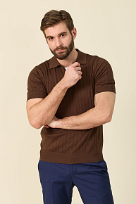 Поло из хлопка, шелка и льна коричневое  (MEU-SS2406A/DQSS59)