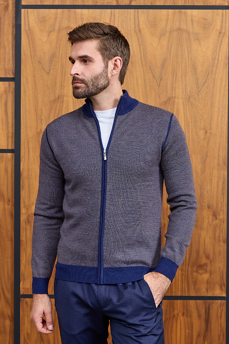 Мужской брендовый синий кардиган с застежкой на молнию арт. 23014/22025 INDIGO Meucci (Италия) - фото. Цвет: Синий. Купить в интернет-магазине https://shop.meucci.ru
