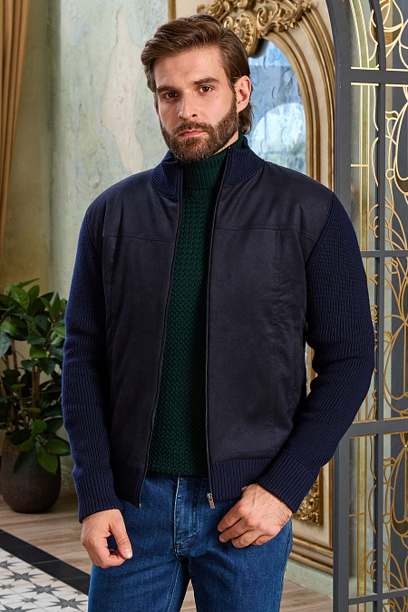 Трикотажная куртка темно-синяя с застежкой на молнию SWALC/5E1251 для мужчин бренда Meucci (Италия), арт. SWALC/5E1251 - фото. Цвет: Темно-синий. Купить в интернет-магазине https://shop.meucci.ru
