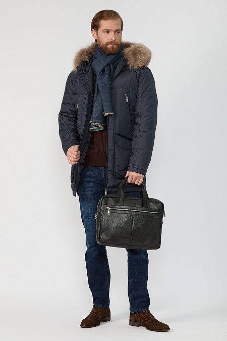 Удлиненный пуховик-парка с капюшоном для мужчин бренда Meucci (Италия), арт. 9880 - фото. Цвет: Темно-синий. Купить в интернет-магазине https://shop.meucci.ru
