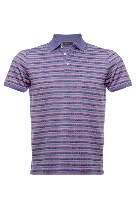 Поло из хлопка с цветным орнаментом  для мужчин бренда Meucci (Италия), арт. 4070 DW Lilac - фото. Цвет: Сиренево-розовый орнамент. Купить в интернет-магазине https://shop.meucci.ru
