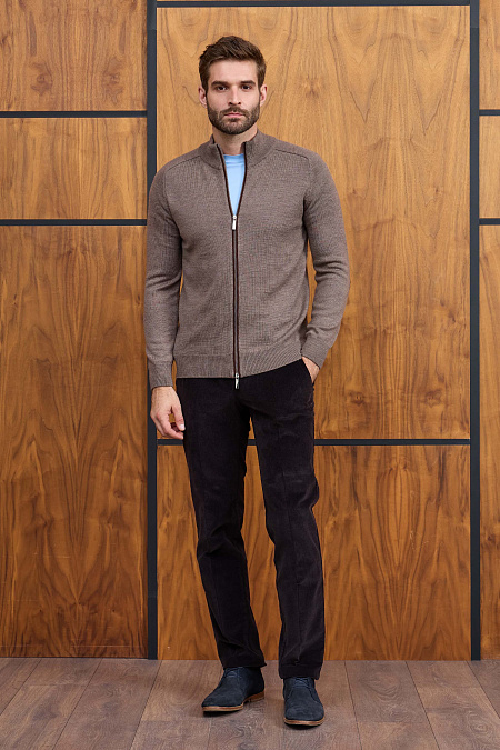 Мужской брендовый коричневый кардиган с застежкой на молнию арт. 13009/22025 Lt.BROWN Meucci (Италия) - фото. Цвет: Коричневый. Купить в интернет-магазине https://shop.meucci.ru
