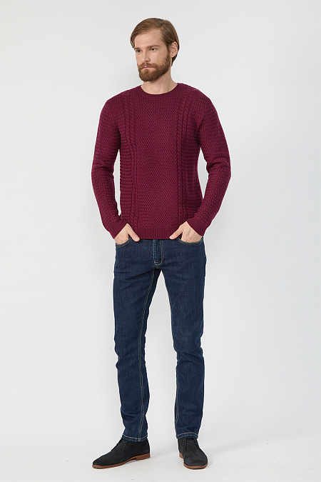 Мужской брендовый джемпер вязаный из мериносовой шерсти бордовый арт. 7GGR-NECK/12270/650 Meucci (Италия) - фото. Цвет: Бордовый. Купить в интернет-магазине https://shop.meucci.ru


