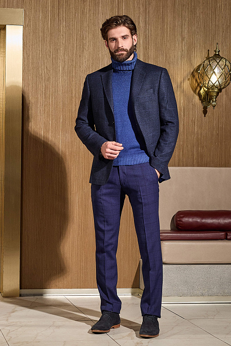 Мужской пиджак из смеси шерсти, льна, шелка и кашемира  Meucci (Италия), арт. MI 1200181EZ/11623 - фото. Цвет: Темно-синий в клетку. Купить в интернет-магазине https://shop.meucci.ru
