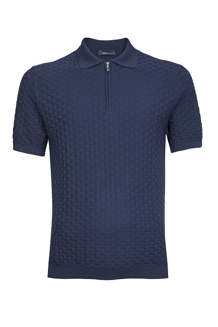 Поло с геометрическим фактурным орнаментом синего цвета  для мужчин бренда Meucci (Италия), арт. MEU-2501/DQSS18 - фото. Цвет: Синий. Купить в интернет-магазине https://shop.meucci.ru
