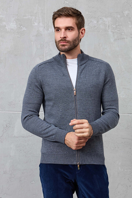Мужской брендовый серый кардиган с застежкой на молнию арт. 13009/22025 GREY Meucci (Италия) - фото. Цвет: Серый. Купить в интернет-магазине https://shop.meucci.ru
