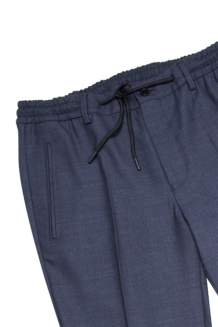 Мужские брендовые брюки из тонкой шерсти серо-синего цвета с кулиской на поясе  арт. SP-DR 4223 BLUE Meucci (Италия) - фото. Цвет: Серо-синий. Купить в интернет-магазине https://shop.meucci.ru
