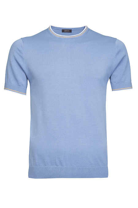 Голубая футболка с цветными кантами на горловине и рукавах  для мужчин бренда Meucci (Италия), арт. MEU-2508/DQSS58 - фото. Цвет: Голубой. Купить в интернет-магазине https://shop.meucci.ru
