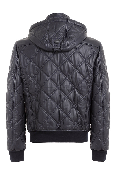 Кожаная куртка-бомбер с капюшоном  для мужчин бренда Meucci (Италия), арт. 7125/2 - фото. Цвет: Темно-синий. Купить в интернет-магазине https://shop.meucci.ru
