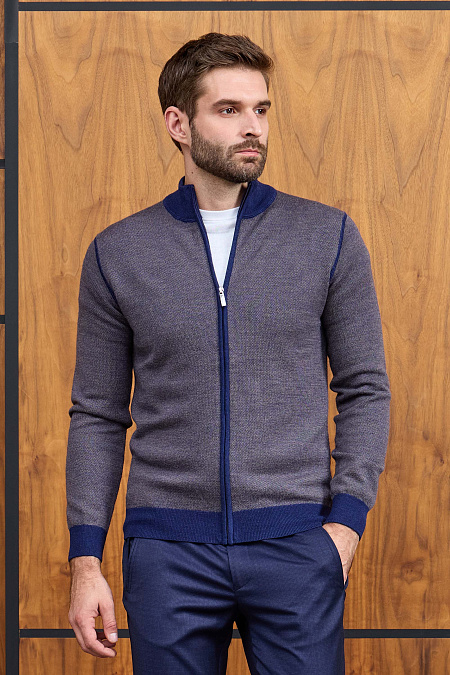 Мужской брендовый синий кардиган с застежкой на молнию арт. 23014/22025 INDIGO Meucci (Италия) - фото. Цвет: Синий. Купить в интернет-магазине https://shop.meucci.ru
