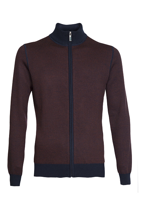 Мужской брендовый кардиган бордово-синий с застежкой на молнию  арт. FULLZIP/5E1251/4M0833 Meucci (Италия) - фото. Цвет: Бордовый с синим. Купить в интернет-магазине https://shop.meucci.ru
