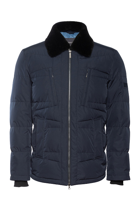 Короткий пуховик с меховым воротником в стиле пилот для мужчин бренда Meucci (Италия), арт. 7771 - фото. Цвет: Темно-синий. Купить в интернет-магазине https://shop.meucci.ru
