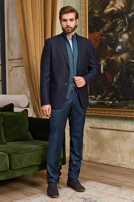 Мужские брюки классические из шерсти синего цвета арт. MI 24136320-08 Meucci (Италия) - фото. Цвет: Синий. Купить в интернет-магазине https://shop.meucci.ru
