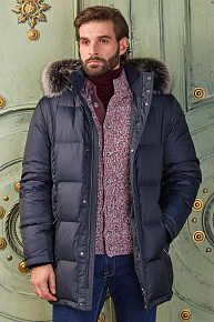 Стеганый пуховик с капюшоном и меховой опушкой  (1025)