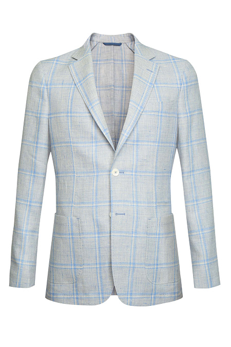 Мужской пиджак светло-голубой в клетку без подклада из льна и шерсти  Meucci (Италия), арт. MI 1200181DR/11762 - фото. Цвет: Светло-голубой в клетку. Купить в интернет-магазине https://shop.meucci.ru
