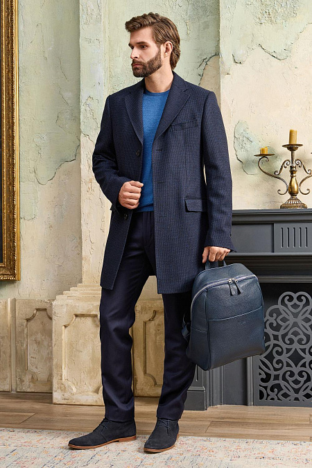 Мужские брендовые брюки из шерсти темно-синие в стиле спорт-шик арт. MI 24568320-02 Meucci (Италия) - фото. Цвет: Темно-синий. Купить в интернет-магазине https://shop.meucci.ru
