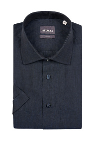 Темно-синяя льняная рубашка с коротким рукавом  (SL 10224070/301024K)