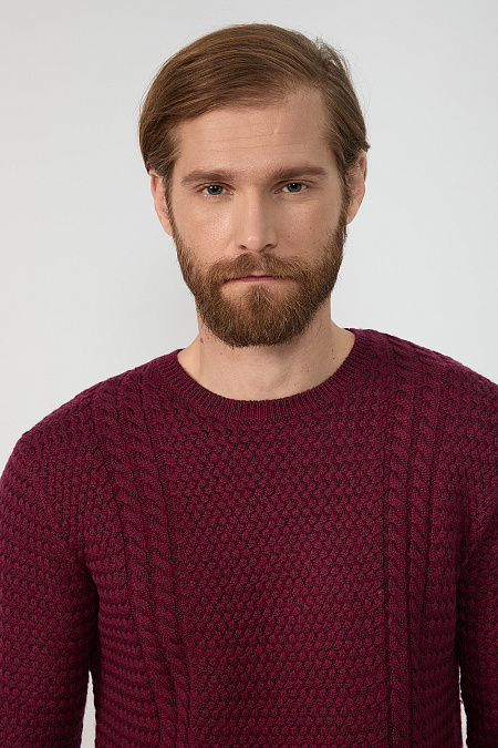Мужской брендовый джемпер вязаный из мериносовой шерсти бордовый арт. 7GGR-NECK/12270/650 Meucci (Италия) - фото. Цвет: Бордовый. Купить в интернет-магазине https://shop.meucci.ru

