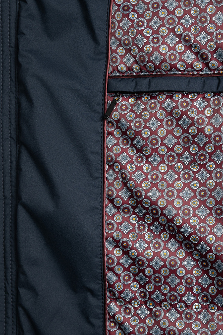 Cтеганый пуховик с капюшоном с меховой опушкой для мужчин бренда Meucci (Италия), арт. 1435 - фото. Цвет: Темно-синий. Купить в интернет-магазине https://shop.meucci.ru
