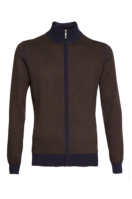Мужской брендовый кардиган коричнево-синий с застежкой на молнию  арт. FULLZIP/5E1251/7M1670 Meucci (Италия) - фото. Цвет: Коричневый с синим. Купить в интернет-магазине https://shop.meucci.ru
