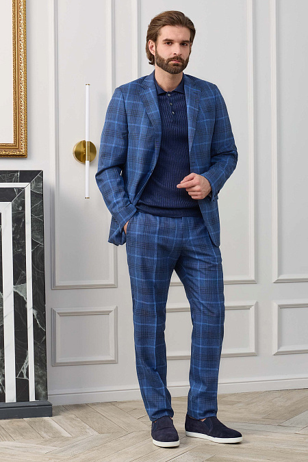 Мужской легкий костюм из смеси шерсти, льна и шелка синий в клетку  Meucci (Италия), арт. MI 2200191DR/12102 - фото. Цвет: Синий, клетка. Купить в интернет-магазине https://shop.meucci.ru
