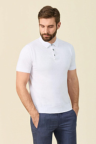 Поло белого цвета из смеси льна и хлопка  (PB-NECK 30024/001)