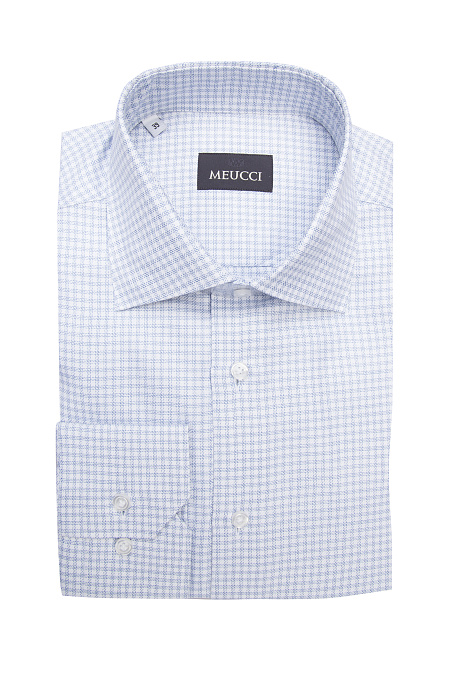 Модная мужская рубашка хлопковая белая в клетку  арт. SL 902022 RL 91AG/302212 от Meucci (Италия) - фото. Цвет: Белый в клетку.
