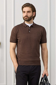 Базовое поло коричневого цвета из смеси льна и хлопка  (POLOB/0870)