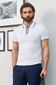 Поло белое с цветными кантами на манжетах и воротнике  (MEU-2509/DQSS01)